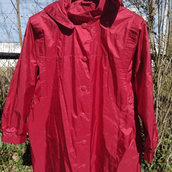 FLEET STREET Vintage Long Trench Raincoat Women's Cranberry/Red Size 18 *FLAWS* - Picture 3 of 16